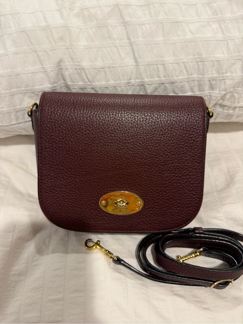 Mulberry England Darcy Pebbled Leather Crossbody Bag in Burgundy